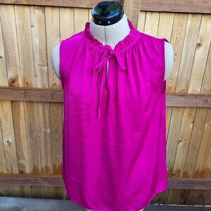 Merona women's hot pink tie neck sleeveless top size medium